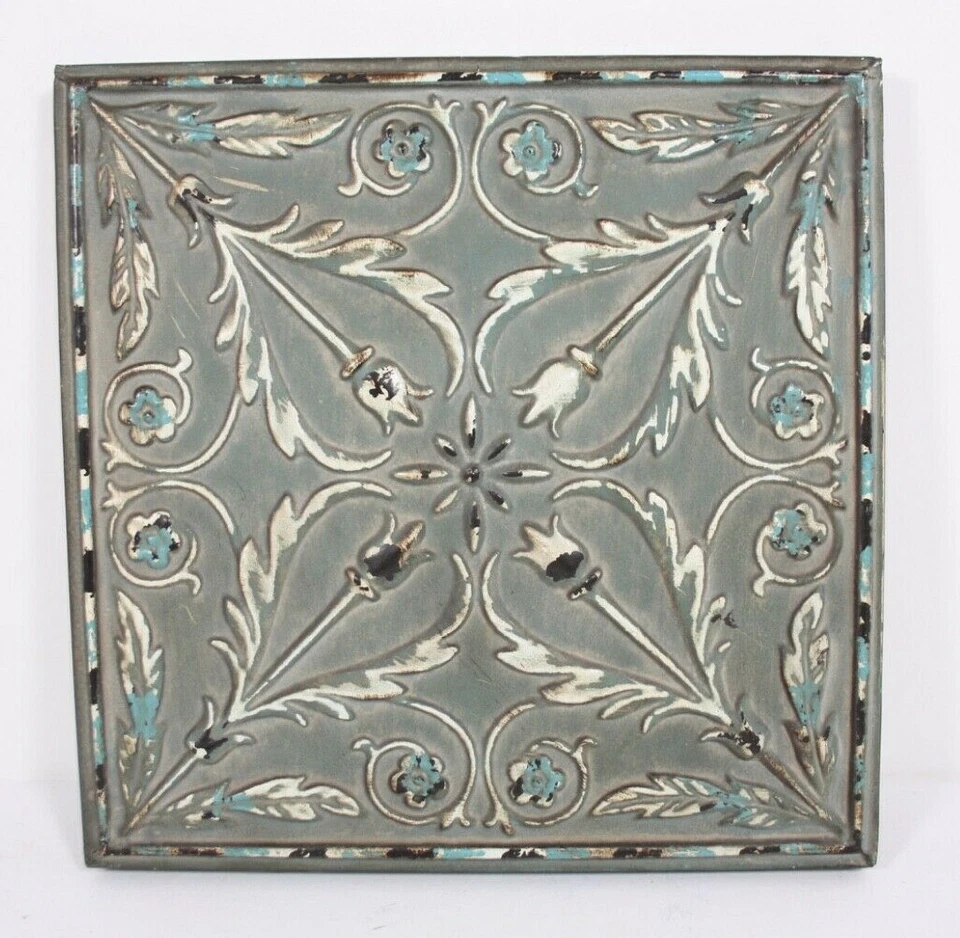 "Lote de 2 placas de metal cuadradas estilo salvamento jardín en mal estado metal verde aguamarina" Foto 3 de 4