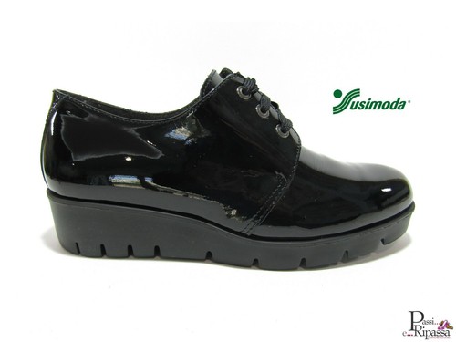 Scarpe mocassini da donna Susimoda sneakers comode in pelle nere con zeppa  bassa | eBay