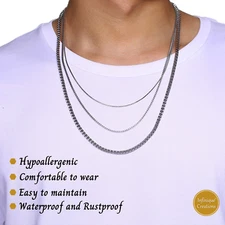 Stainless Steel Silver Box Chain Bracelet and Necklace Men Women 1mm-4mm 7-38"