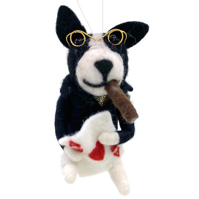Poker Dog Ornament - Wool Card Playing Dog Christmas Ornament Holiday Decoration