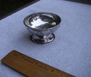Antique CHINESE SILVER Small Footed Bowl-Chased PLANTAIN Decoration-Unm