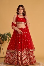 Fashionable Red Georgette Lehenga Choli With Net Dupatta For Women Wedding Wear