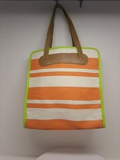 NEIMAN MARCUS Woven Striped Multicolored White Orange Tote Bag Beach Bag D19