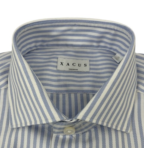XACUS camicia collo Francese morbido in Twill di cotone a righe bianco/azzurro - Foto 2 di 4