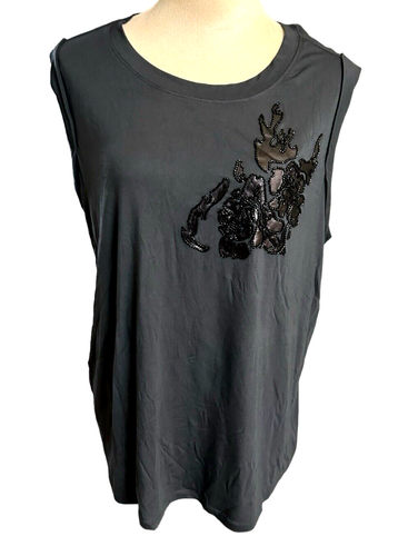 Torrid Super Soft Knit Rose Flames Beaded Classic Fit Muscle T Crew Neck Black 2
