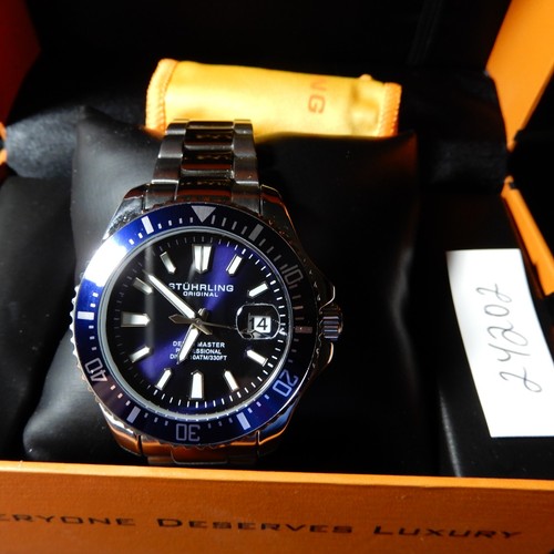 New! Great Price! Stuhrling Original DEPTHMASTER PRO DIVER-Blue Face ...