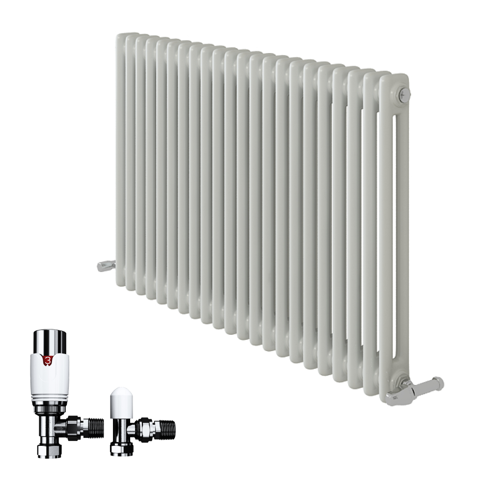 Horizontal Radiator Traditional Double Column with Valve White Rad 600x1010mm