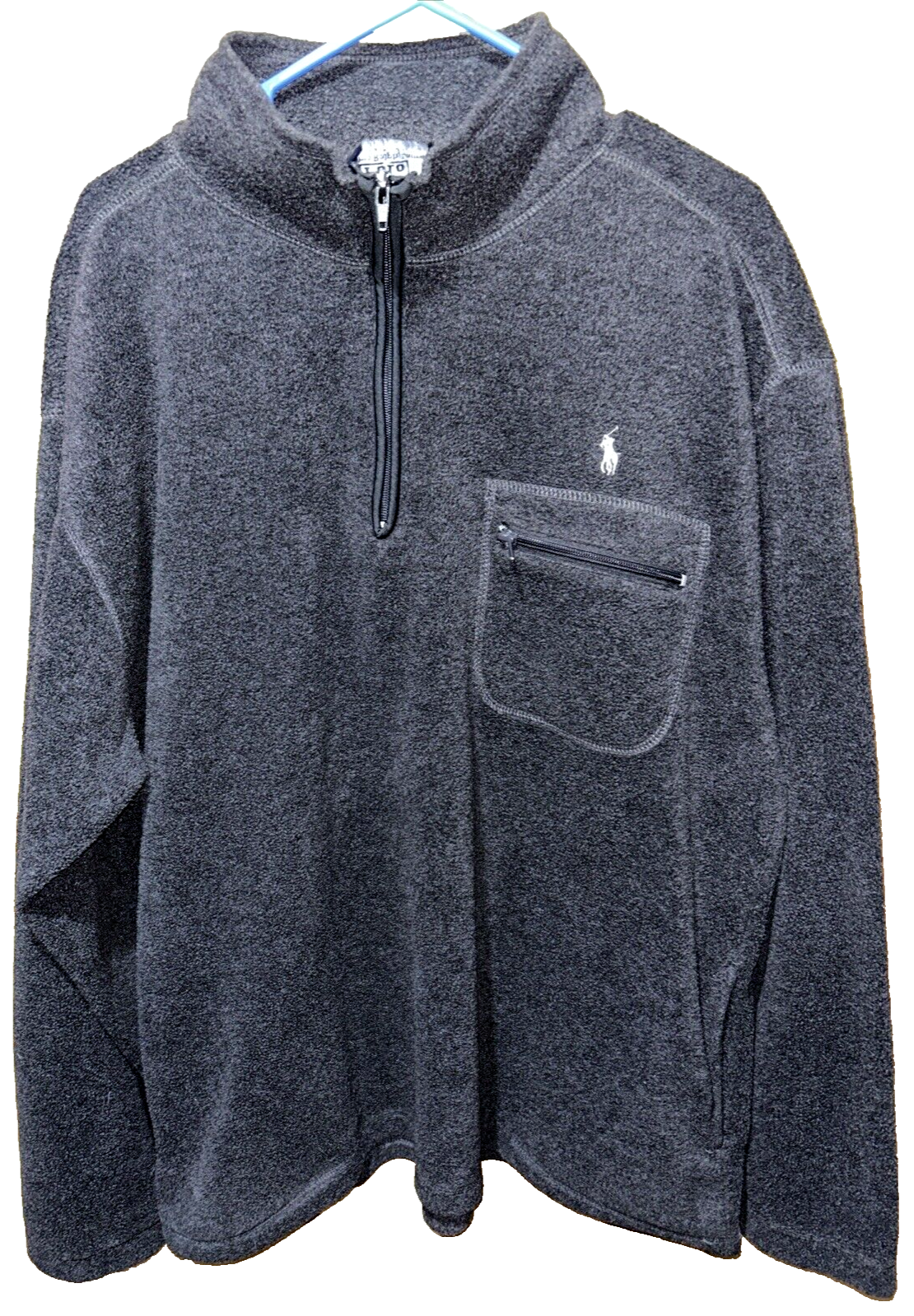Polo vintage Ralph Lauren 1 4 zip nera tasca zip sherpa pile pony USA XXL
