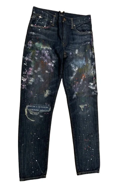 RALPH LAUREN POLO ASTOR BOYFRIEND JEAN DENIM DISTRESSED PAINT