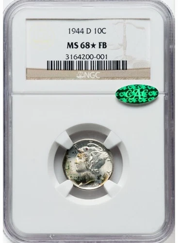 1944-D Mercury Dime 10C NGC MS68 FB (CAC)  (only 5 graded higher)