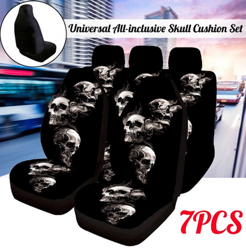 Conjunto completo de capa protetora lavável acessório para carro impressão 3D caveira 5 lugares - Imagem 2 de 4