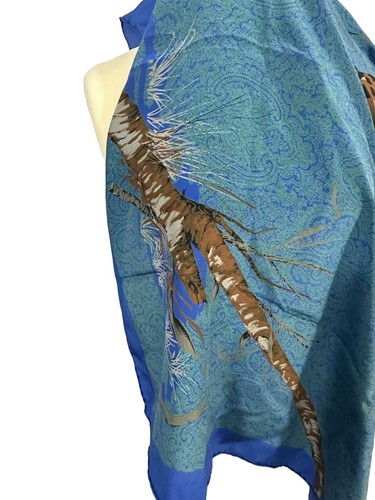 Blue Aqua 35” Square Scarf With Leopard Cheetah Animal On Limb By Codello - Picture 3 of 6