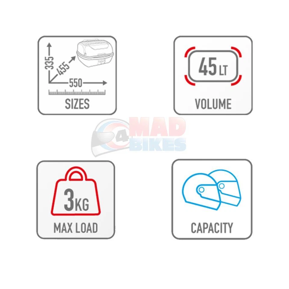 Caja superior Givi B45 B45+ con placa de montaje, respaldo y red de carga Foto 3 de 4