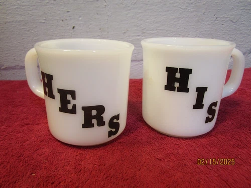 Vintage Anchor Milk Glass His & Hers Coffee Mugs Cups
