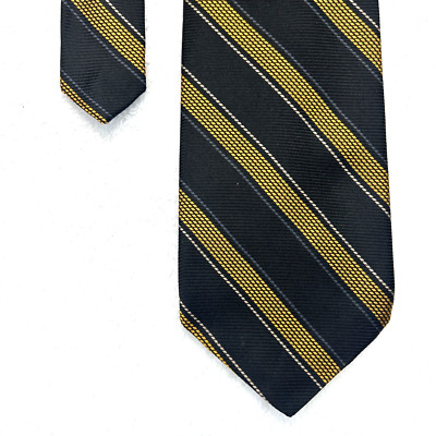 Robert Talbott Navy Yellow/ Gold Stripe Men s Necktie 4 x 58  All Silk Handsewn