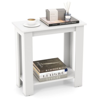 2-Tier Living Room Compact Modern Wooden Side Sofa Table w/ Bottom Storage Shelf