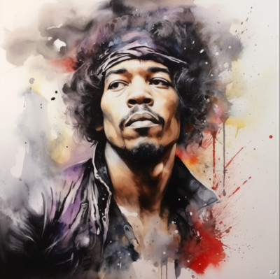 JIMI HENDRIX ROCK ART 18X13'' PRINT of Watercolor SIGNED BY ARTIST Rock-N-Roll