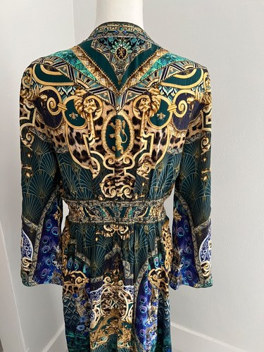 Maxi Abito Greco Lungo Camilla Seta Crepe Verde Turchese Tono Strass - Foto 6 di 11
