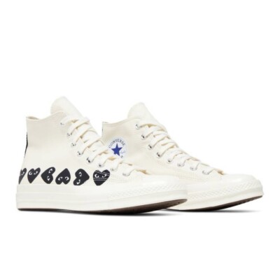 Size 7W - Converse Comme des Garçons PLAY x Chuck 70 High Multi Heart - Milk...
