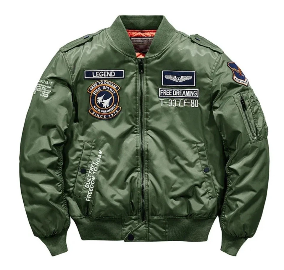 Aviator Pilot Jacket Bomber Embroidery Military Bomber Winter Coat - Image 2 of 4