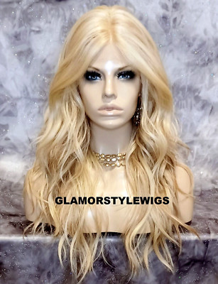 LACE FRONT FULL WIG LONG WAVY LAYERED MIDDLE PART BLEACH BLONDE MIX HEAT OK  NWT