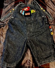 Vintage Sesame Street ELMO Gear Denim Overalls Baby 3T Embroidered 2002 EUC