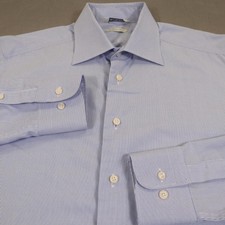 Suitsupply Traveller Shirt Mens 15.75 Blue Stripe Slim Fit Long Sleeve Dress