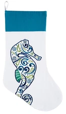 Coastal Meridian Seahorse Embroidered 20 Inch Christmas Holiday Stocking