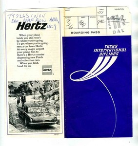 Texas International Airline Ticket Jacket / Boarding Pass 1970s