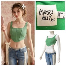 Princess Polly Kaeshia Rib Bustier Green Crop Corset Top Cotton Coquette Sz 4
