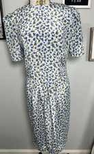 Vintage Natalie Dress Size 8 Retro Floral Blue White Short Sleeve Lightweight
