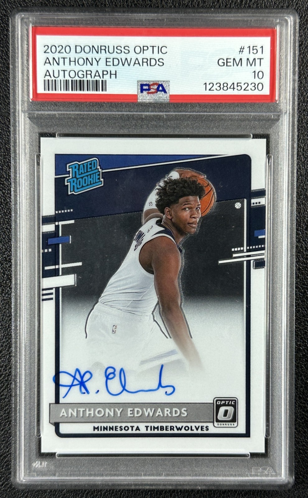 ANTHONY EDWARDS PSA 10 2020 PANINI DONRUSS OPTIC #151 RATED ROOKIE AUTO RC 5230 view 1