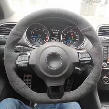 Black Suede Leather Hand-stitch Car Steering Wheel Cover For Vw Golf Mk6 New Black Suede Leather Hand-stitch Car Steering Wheel Cover For Vw Golf Mk6 New