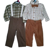 Carters Baby Boy Outfit Lot 3 9m Fall Winter Suspenders Bow Tie Corduroy Flannel
