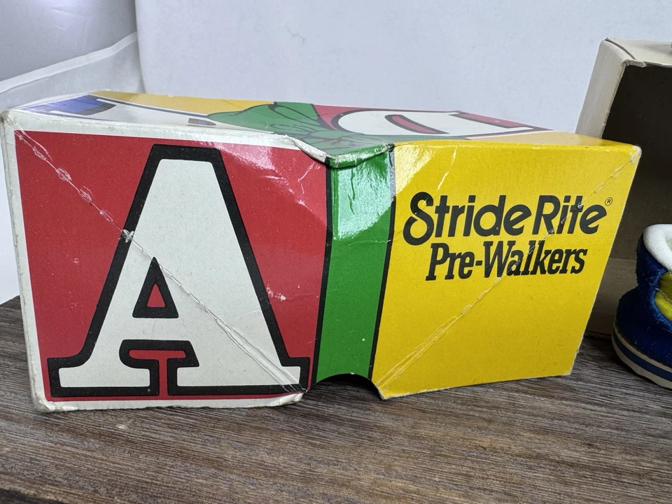 复古 Stride Rite Pre-Walkers 婴儿鞋 90 年代蓝色黄色绿色 尺寸 3D 婴儿 带盒 — 第 4/4 张图片