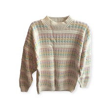 Vintage Diversity Sport Sweater Womens Medium Pastel Geometric 90s USA Made