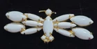 Gold Tone Milk Glass Dragonfly Brooch Pin w/ Prong Set Marquise Stones