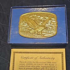 International Mint American Eagle Belt Buckle 24K Gold Silver Plate Serial 2246