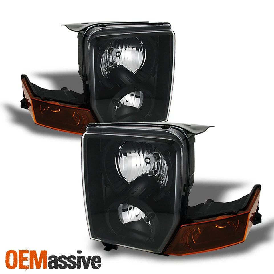 Fits 06-10 Jeep Commander SUV Amber Black Headlights Front Lamp Replacement Pair - image 2 of 4
