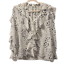 Adore Womens Ruffled Leopard Print Blouse Sz L white multi top