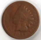 1897 Indian Head Bronze Cent  Average Circulated- Free Shipping & Tracking