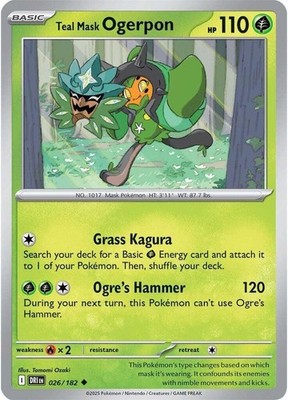Teal Mask Ogerpon Reverse Holo Uncommon SV10: Destined Rivals 026/182 NM