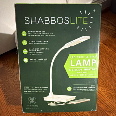SHABBOSLITE I74 LED Table Lamp White EZ Slide Shutter 3 Dimmer Brand New