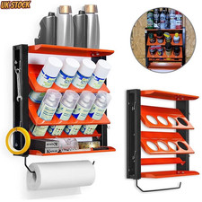 Wall-Mounted Spray Can + Paper Towel Holder Rack - Metal Spray Paint Organizer