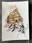 ACEO Original Art by C3 Design Goods - Blueberry dyed hermitcrab/house/line work