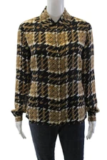 Carlisle Womens Silk Long Sleeve Plaid Button Down Blouse Black Multi Size 2
