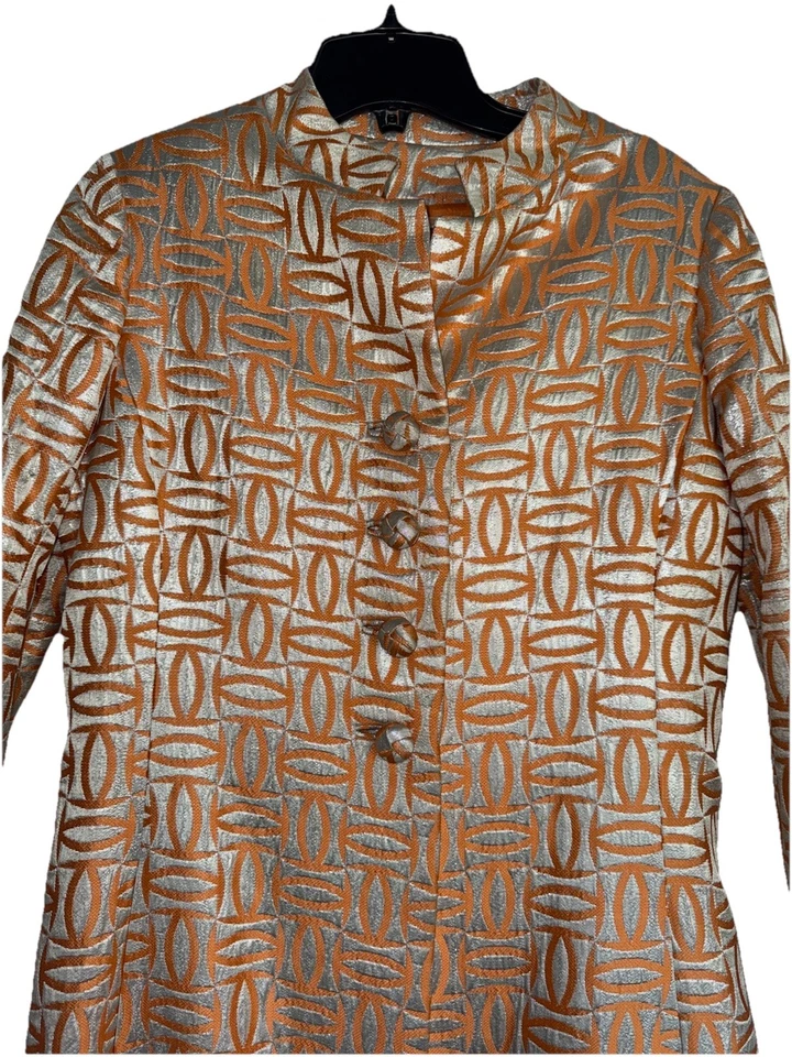 Vestido Mod Jacquard Metálico Vintage Años 60 MALCOLM STARR DESIGNER + Conjunto Chaqueta Pequeño Foto 3 de 4