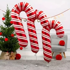 5Pc XL 32-Inch Candy Cane Balloons, Red and White, Aluminum Foil, Christmas