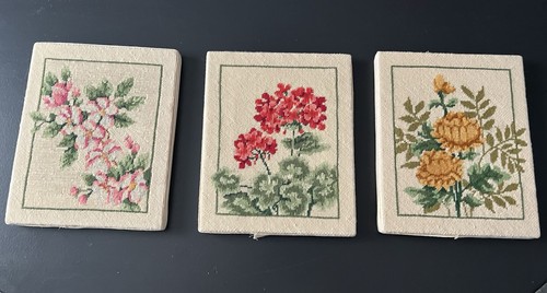 Vintage Needlepoint 3 of The Four Seasons Florals on Cream Background - Picture 8 of 8
