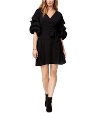 bar III Womens Ruffled Wrap Dress, black, XS